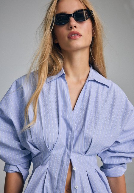 PLEATED POPLIN SHIRT SKY BLUE